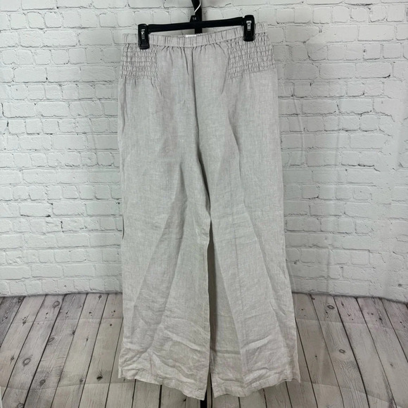 Sigrid Olsen Light Gray Wide Leg Linen Pants Pull On Size Large - Picture 1 of 6